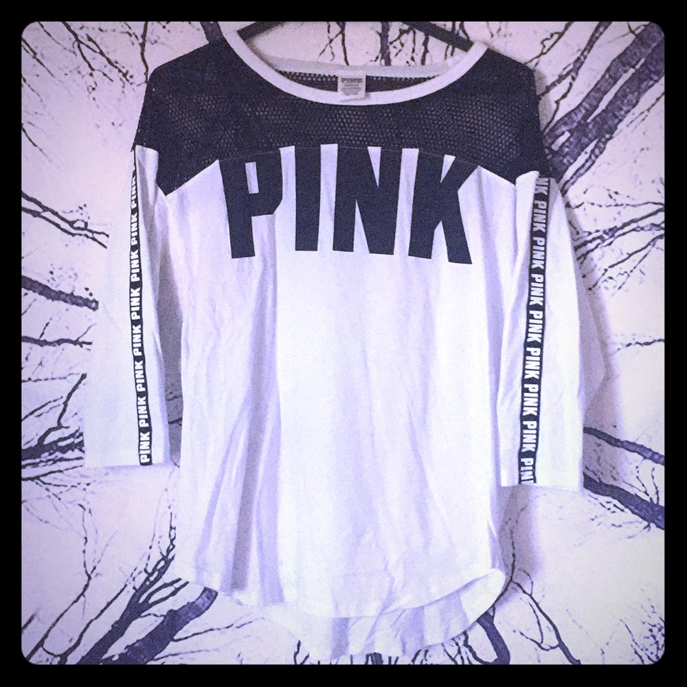 Pink White and Black Mesh Top